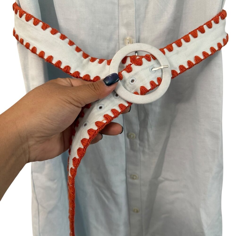 Masons Daughter Blue Orange Ric Rac Trim Linen Belted Dress Medium Womens NEW - Picture 6 of 10
